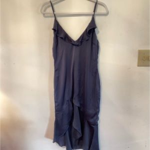 MissGuided Dark Navy Blue spaghetti strap midi dress ruffle neckline blue NWT